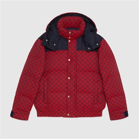 veste doudoune gucci homme|Doudoune en toile GG en rouge et bleu foncé .